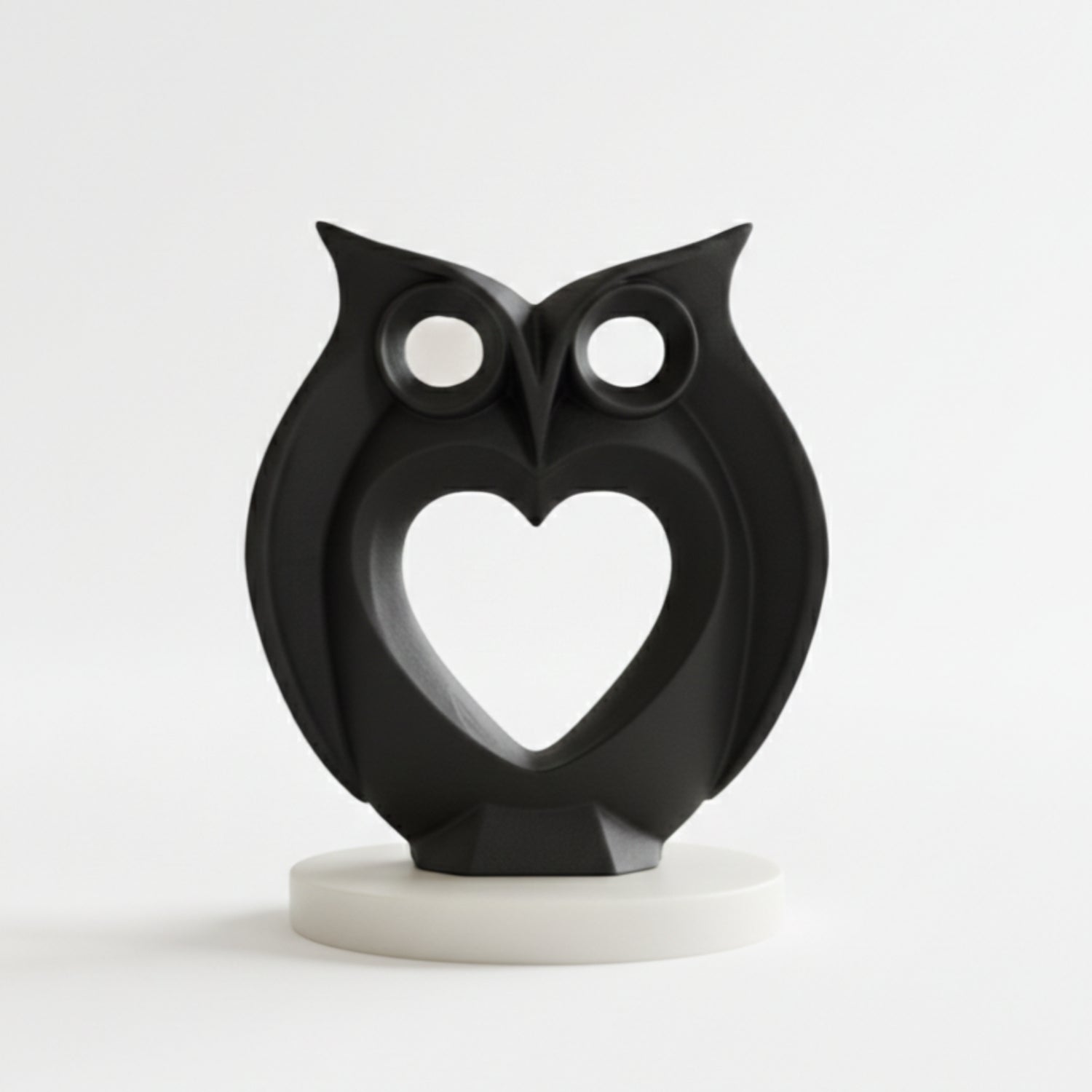 Modern Heart Owl Sculpture Black With Marble Base