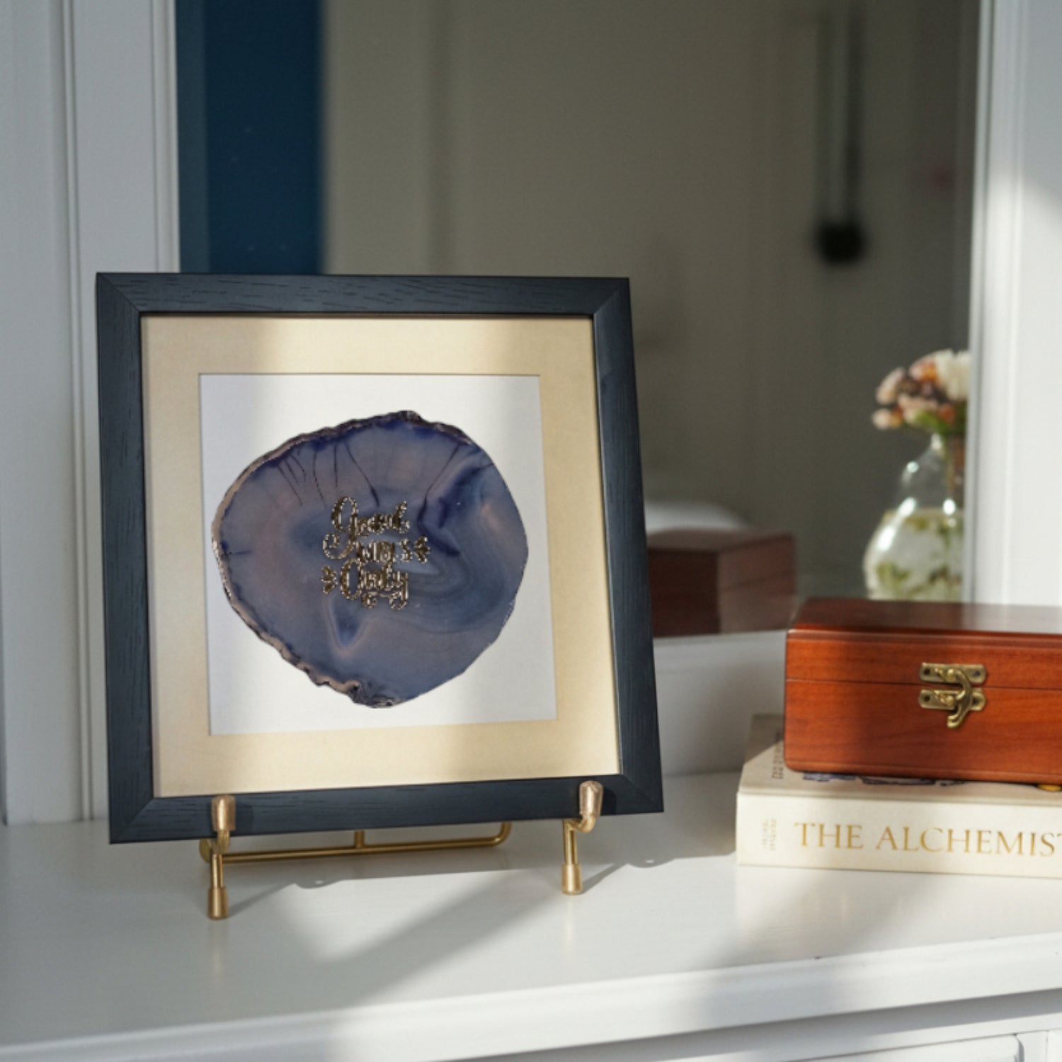 Good Vibes Only Blue Agate Framed Art