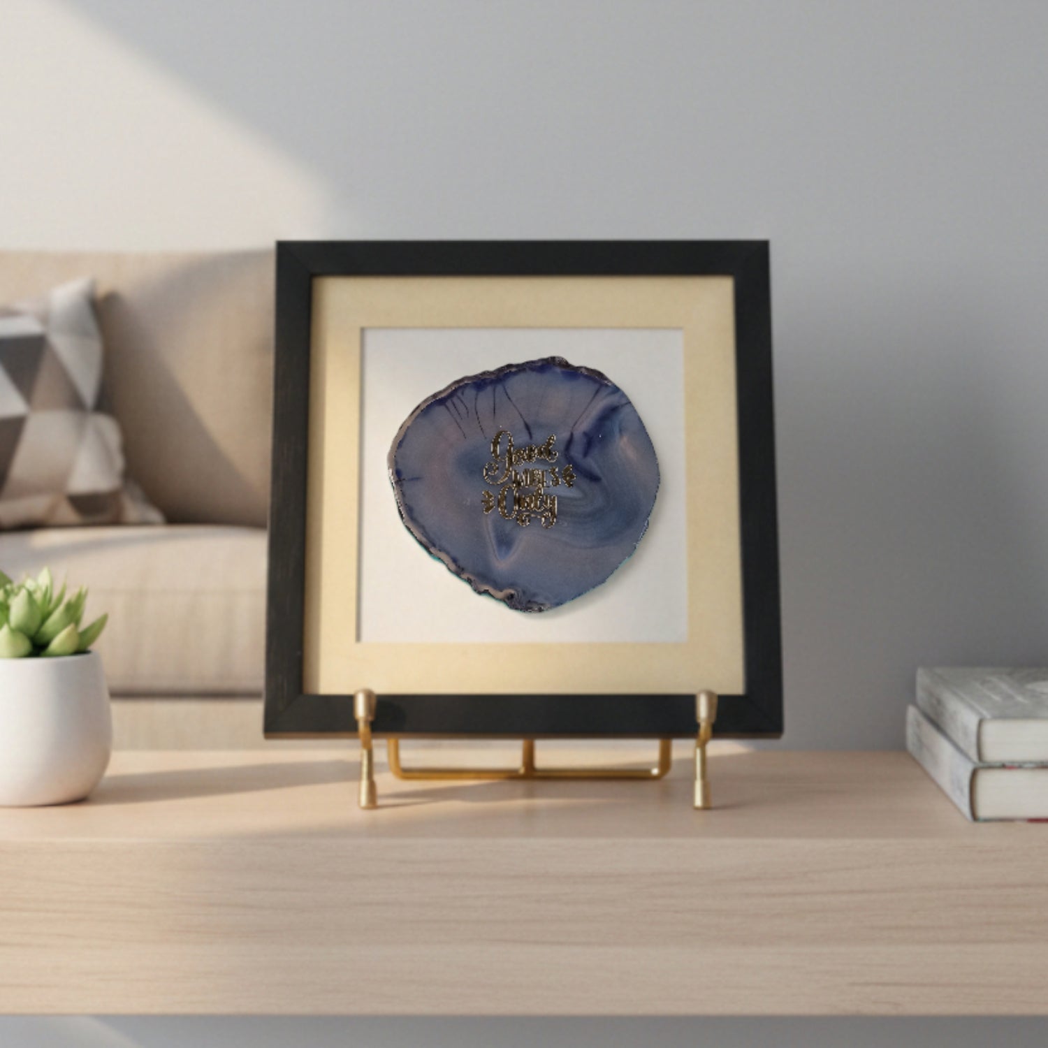 Good Vibes Only Blue Agate Framed Art