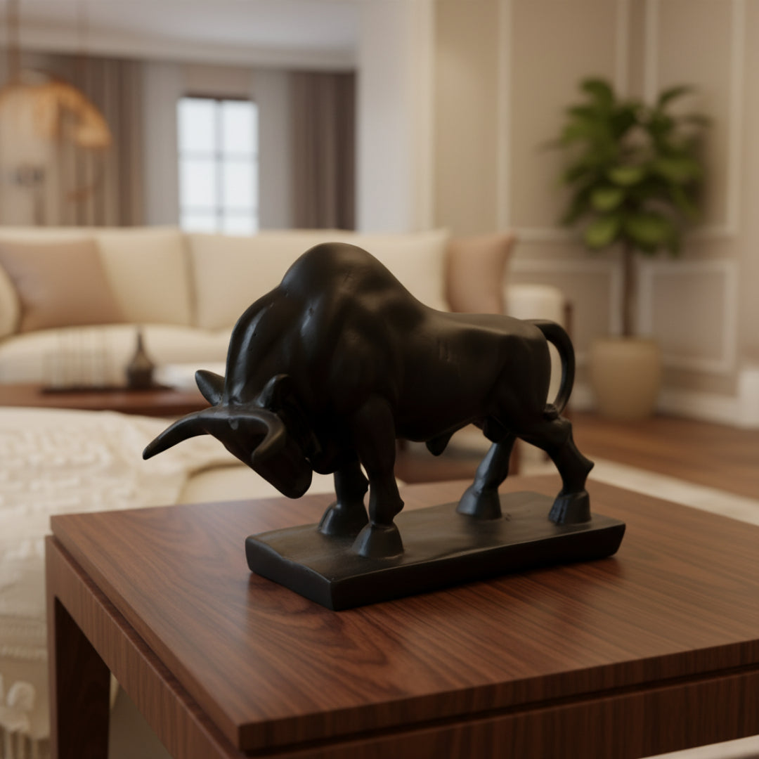 Black Attecking Bull Showpiece