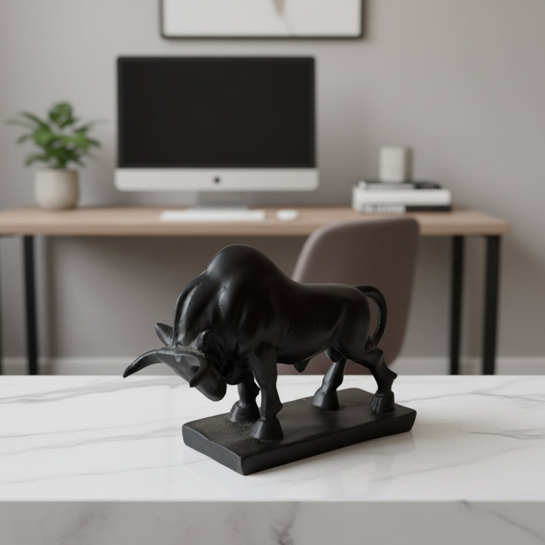 Black Attecking Bull Showpiece