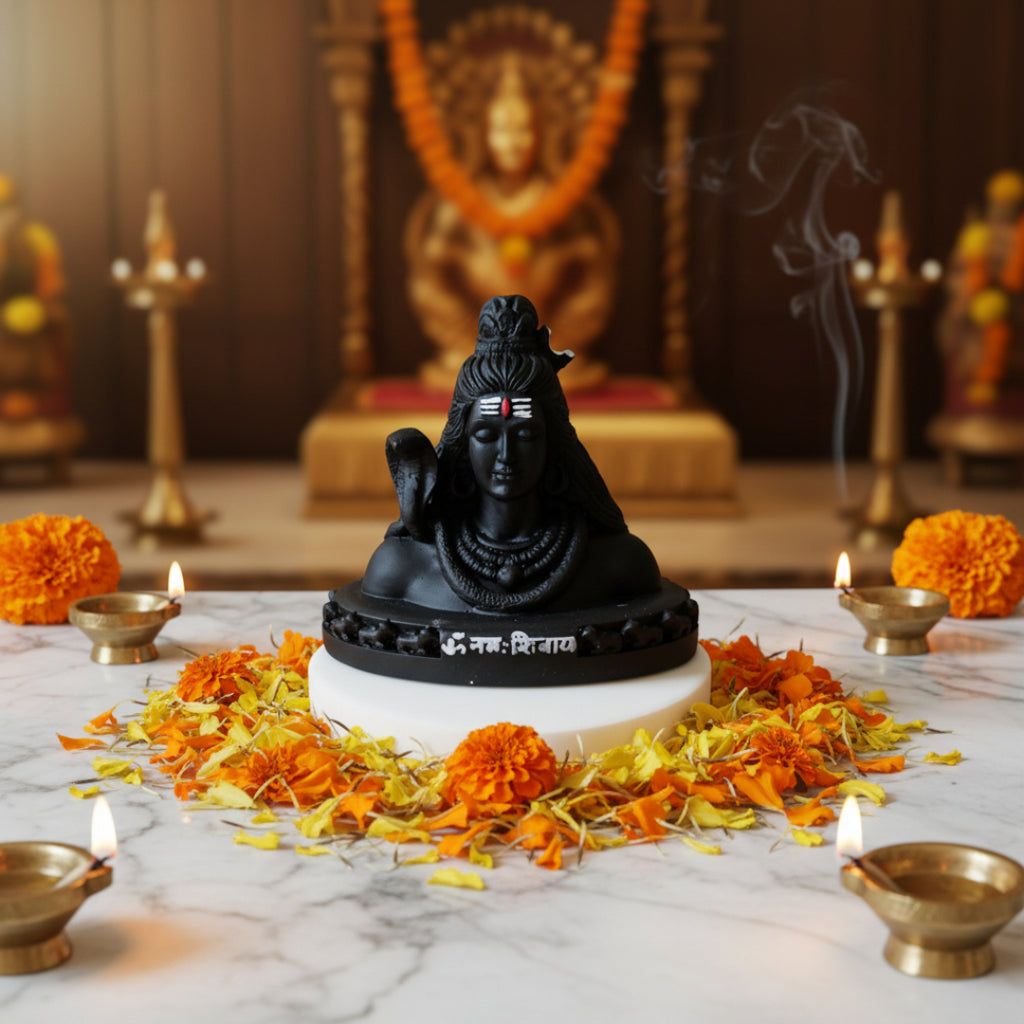 Mahadev ji statue black showpiece with marble base