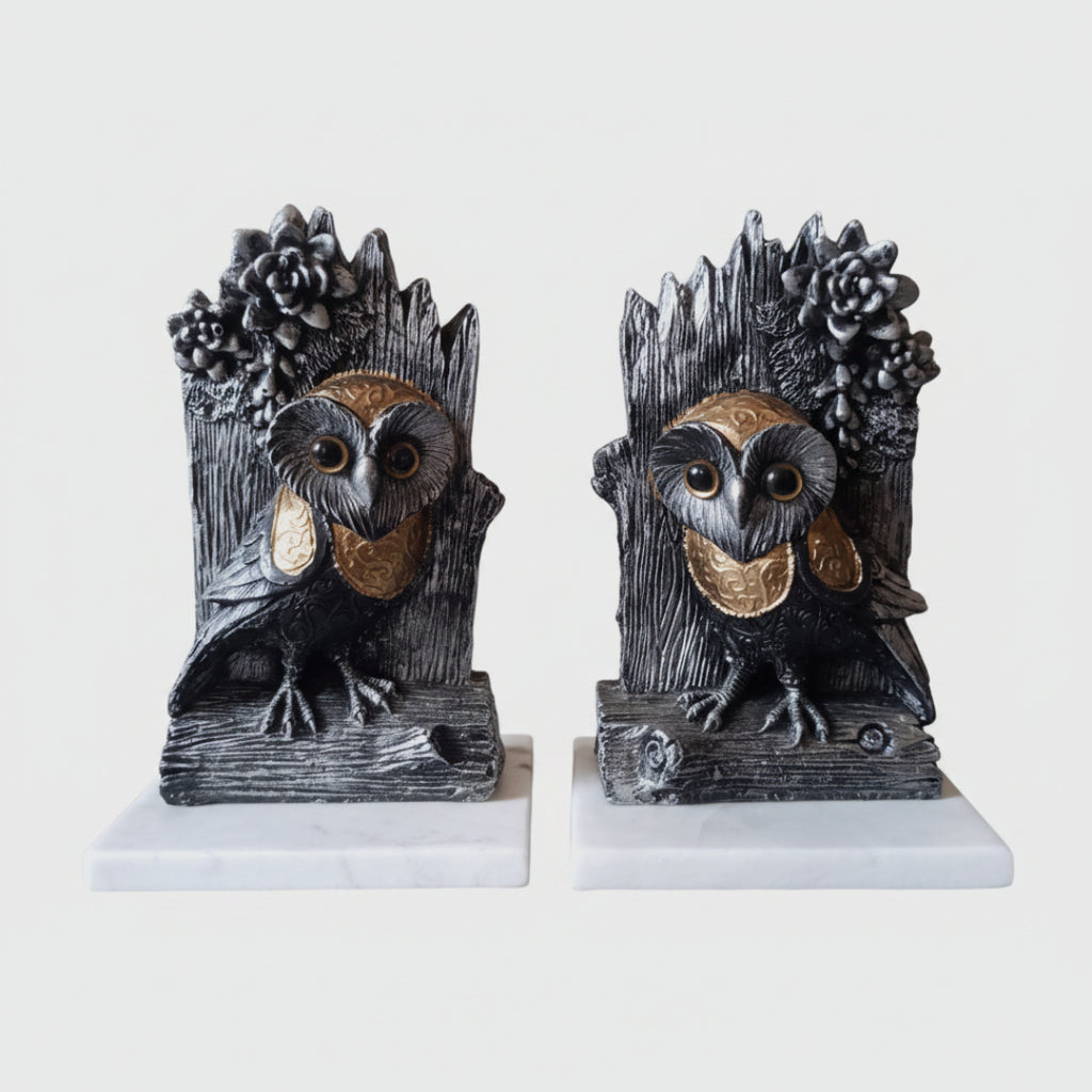 Black Owl Showpiece with Marble Base set of 2