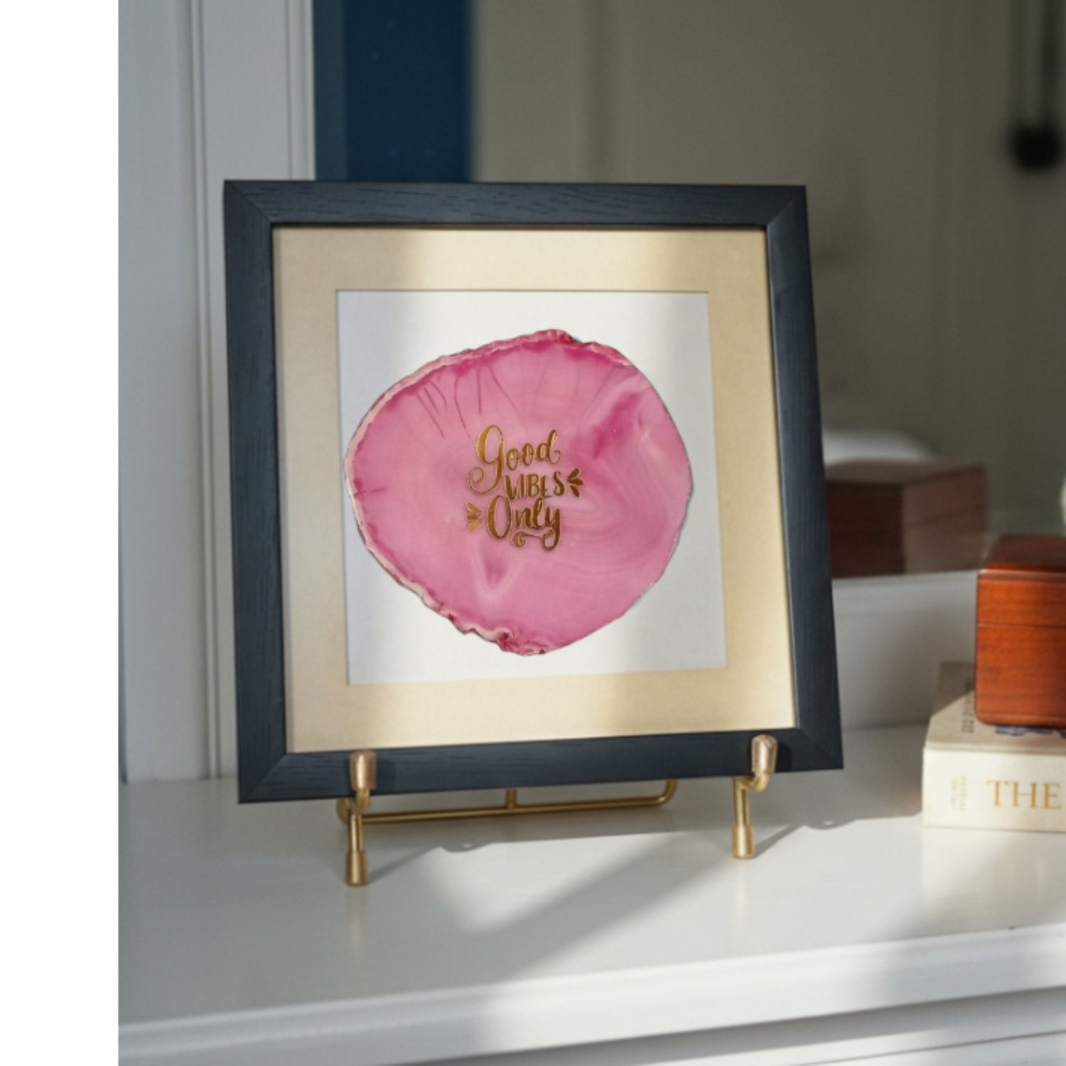 Good Vibes Only Pink Agate Framed Art