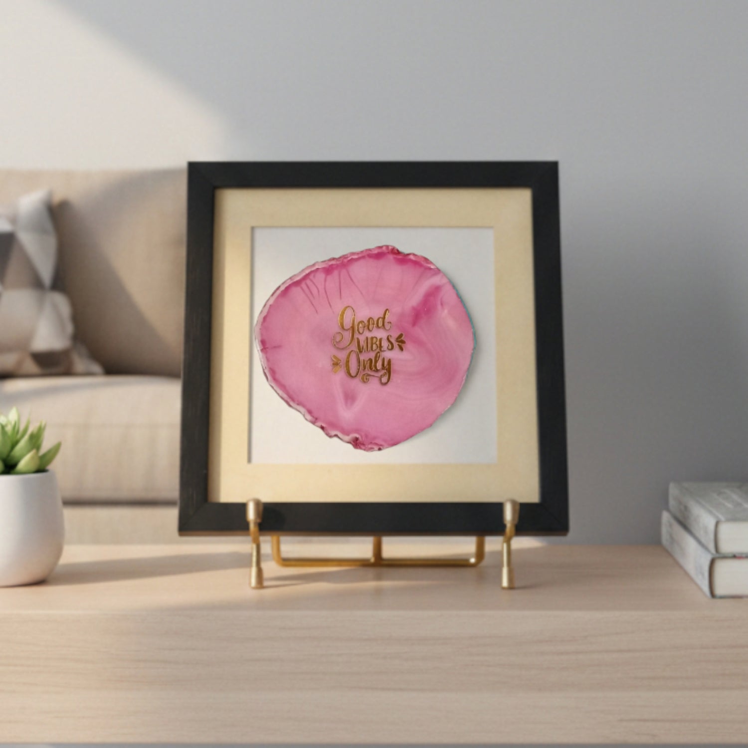 Good Vibes Only Pink Agate Framed Art