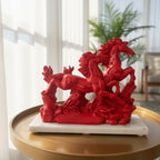 Victory Running Horses Figurine Red With Marble Base