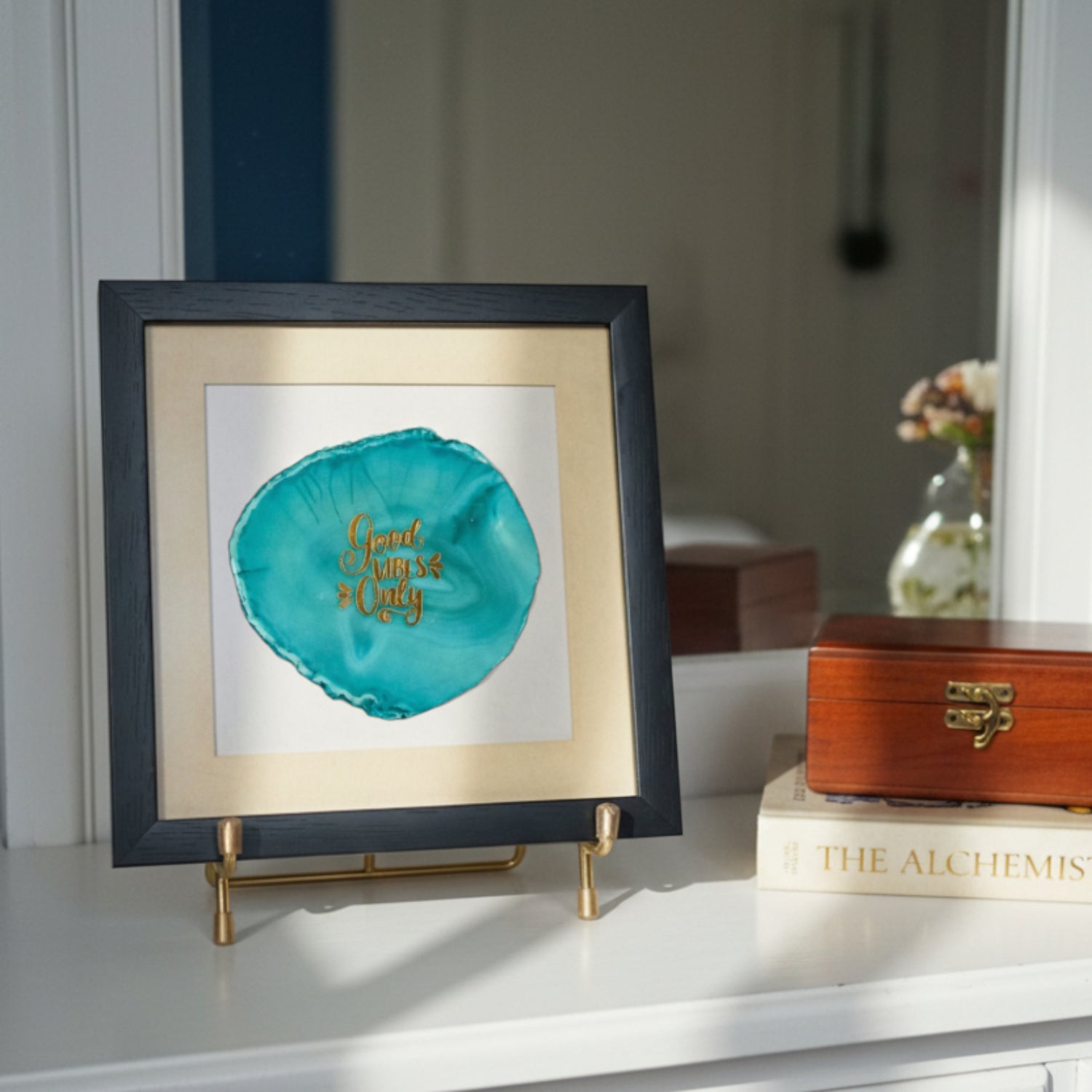 Good Vibes Only Turquoise Agate Framed Art