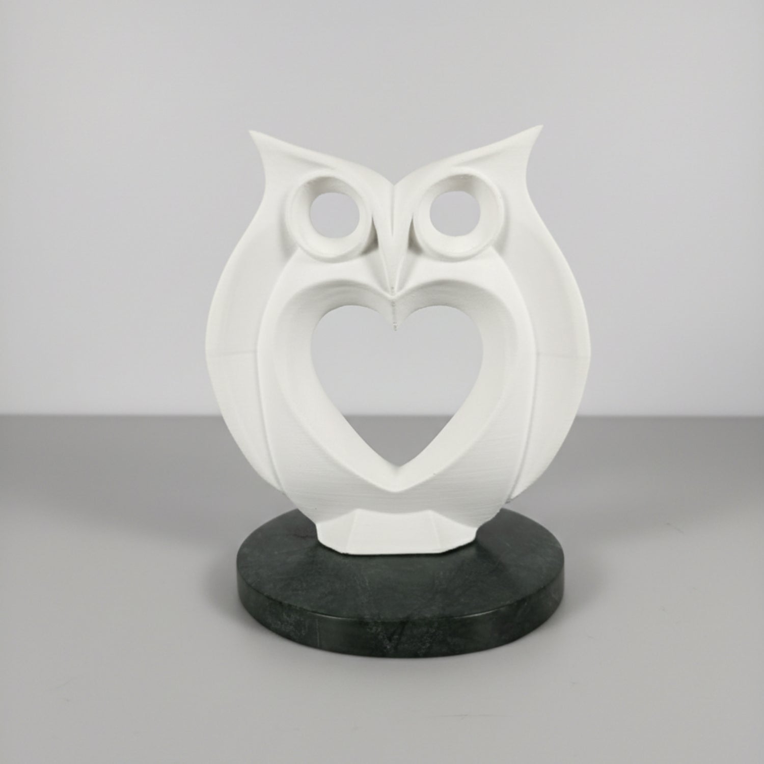 Modern Heart Owl Sculpture White With Marble Base