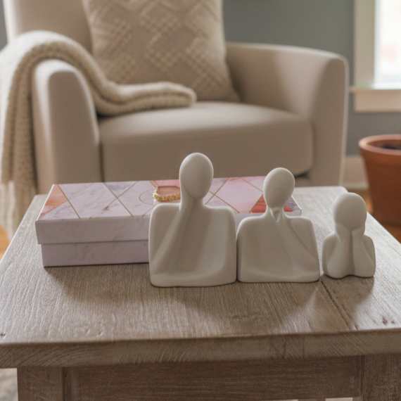 White Family Of Three Showpiece