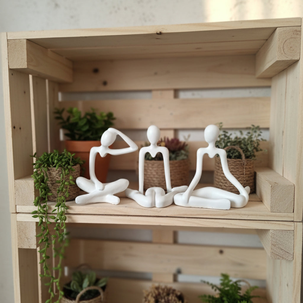 Yoga Pose Meditation Statues Set of 3 White