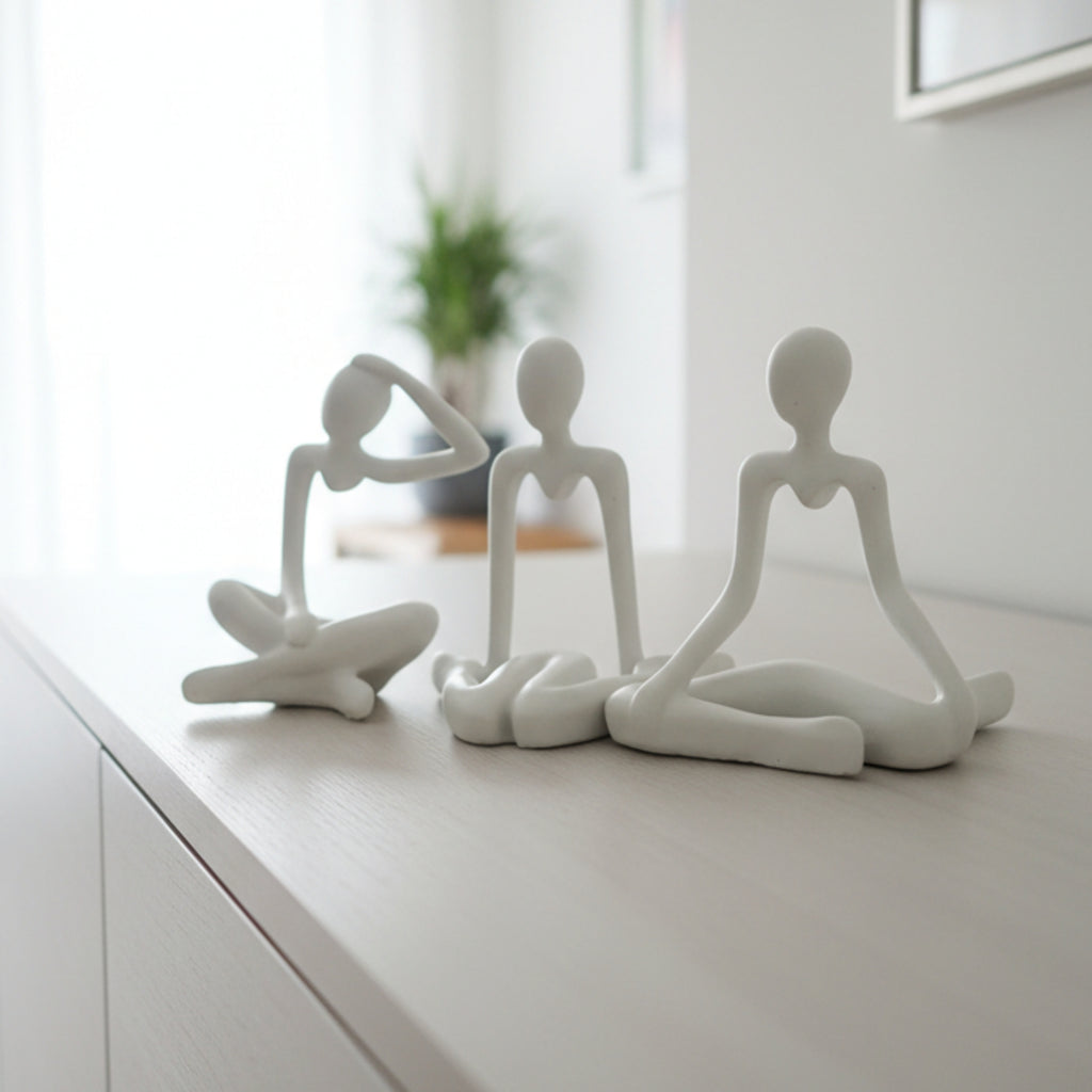 Yoga Pose Meditation Statues Set of 3 White