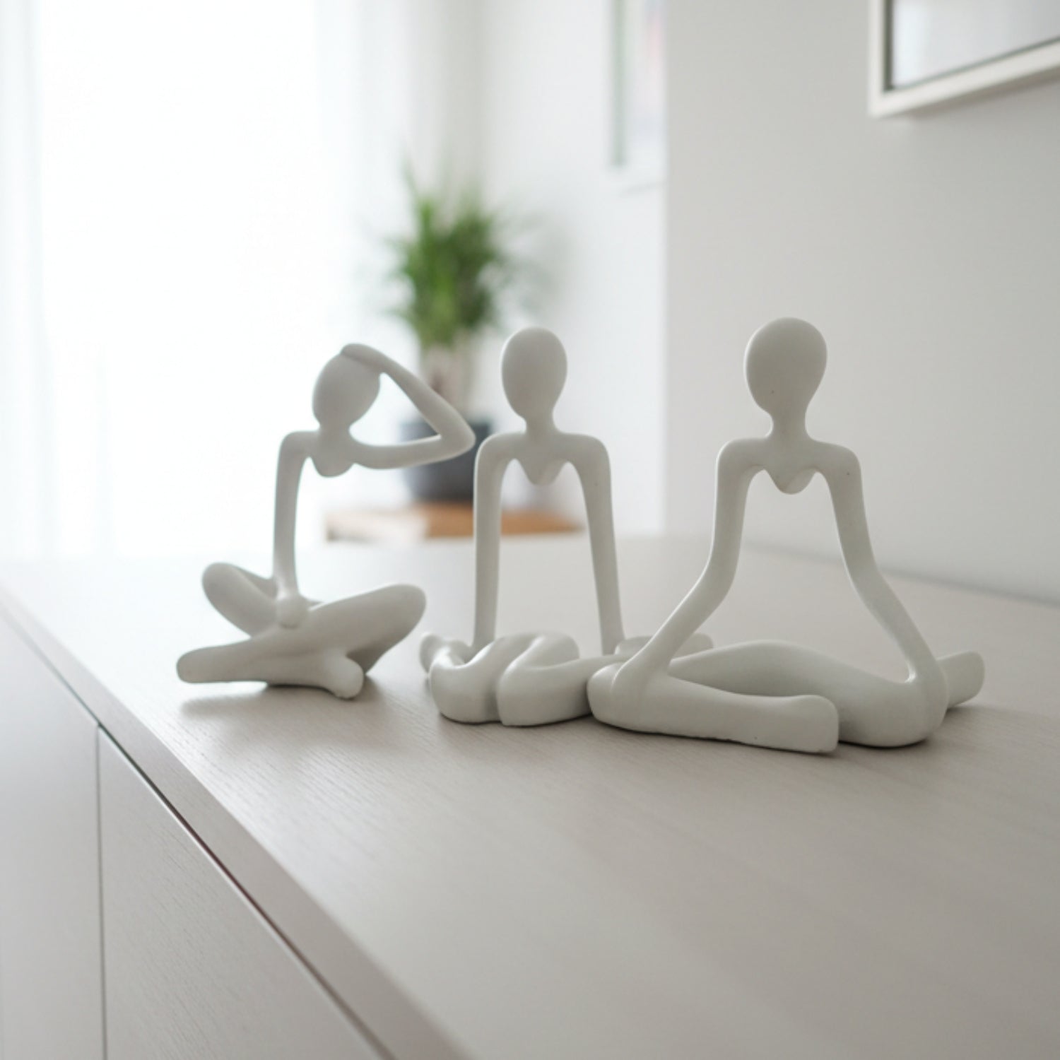 Yoga Pose Meditation Statues Set of 3 White