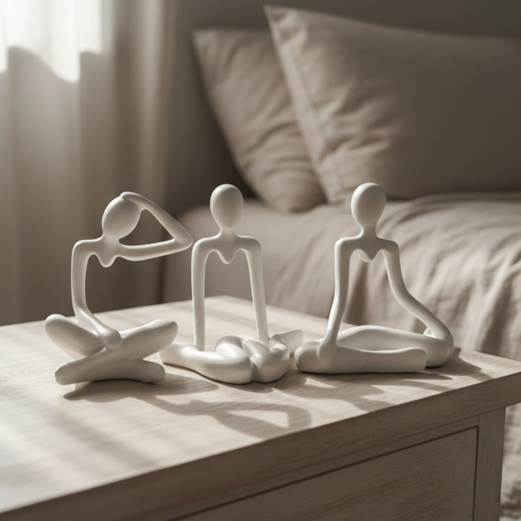 Yoga Pose Meditation Statues Set of 3 White