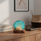 Ik Onkar Mantra Turquoise Agate Tealight Wooden