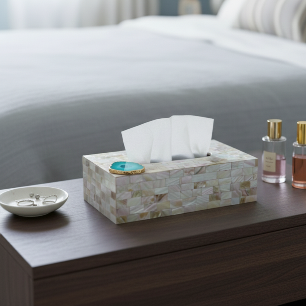 Turquoise Agate with  Mother of Pearl Tissue Box Holder