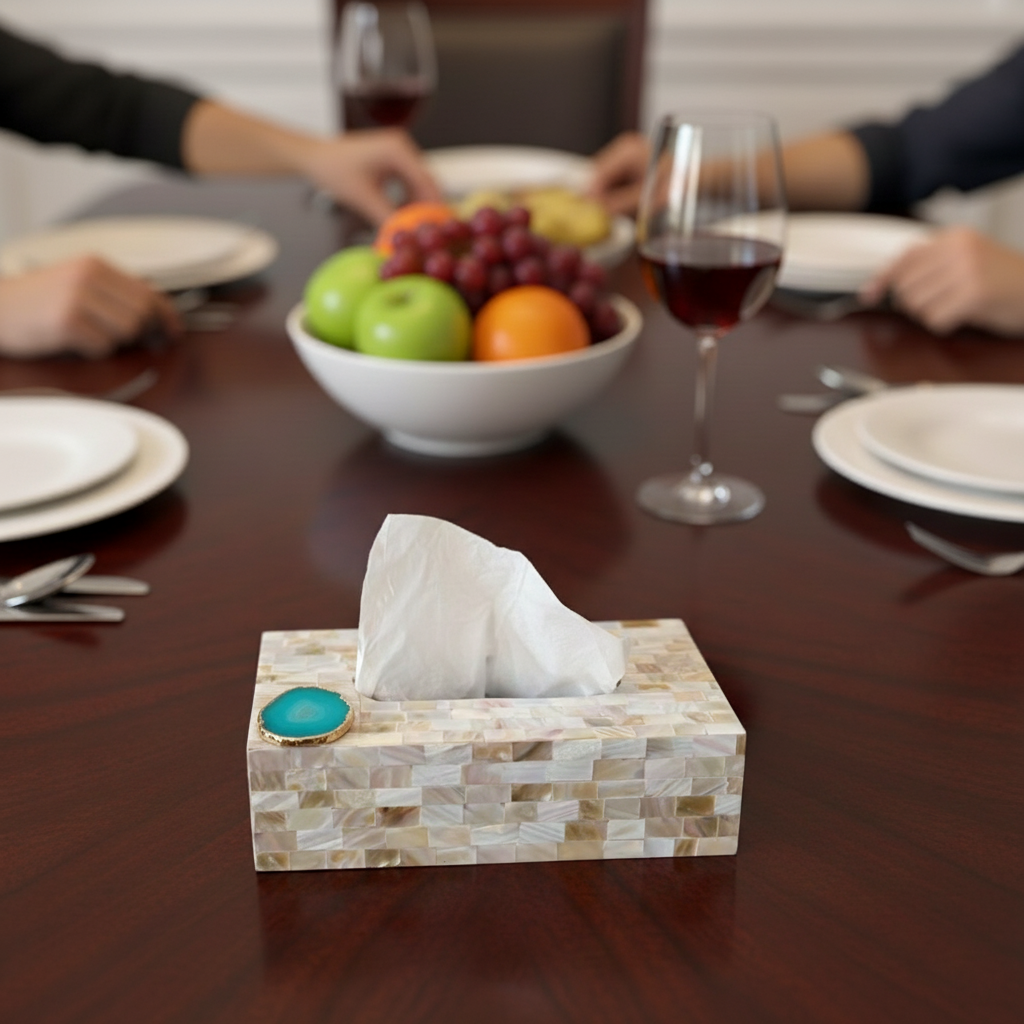 Turquoise Agate with  Mother of Pearl Tissue Box Holder