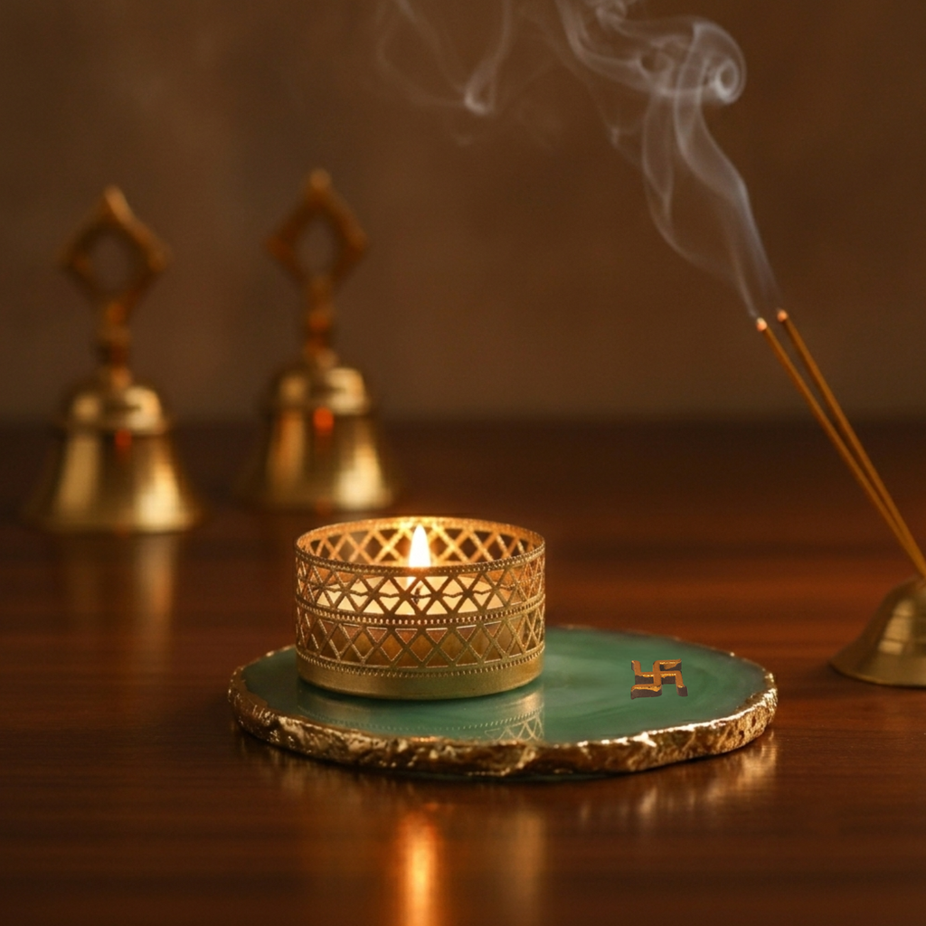 Swastika Agate Tea Light Candle Holder, Diwali Decor