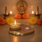 Om Agate Tea Light Candle Holder, Diwali Decor