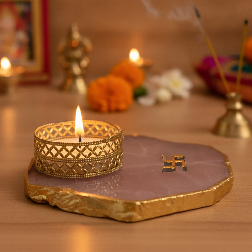 Swastika Agate Tea Light Candle Holder, Diwali Decor
