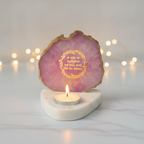 Gayatri Mantra Agate with Marble Base Back Side Tealight-Green