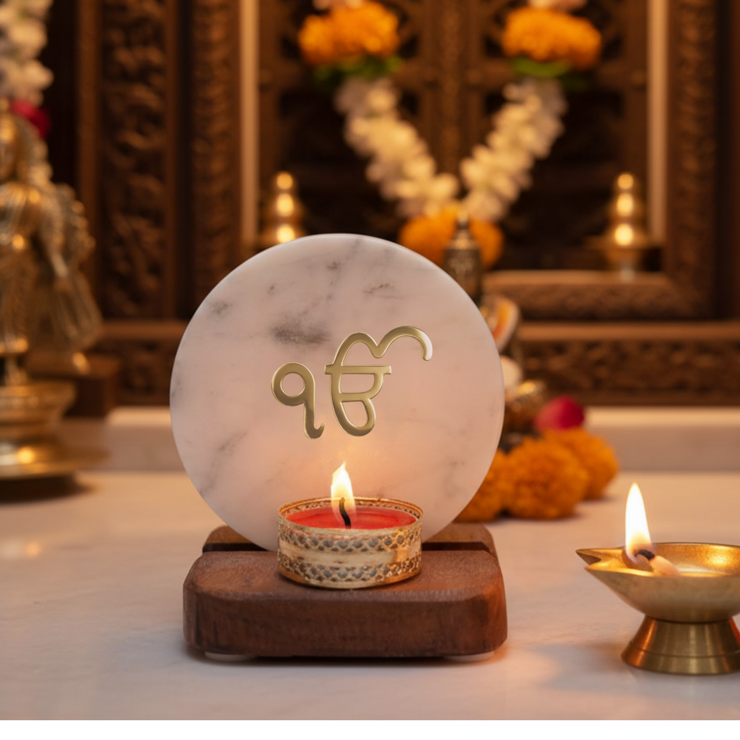 Guruji Tealight Holder Mother of Pearl with Wood