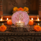 OM Agate Tea Light Holder with Wood Stand