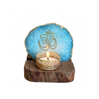 OM Agate Tea Light Holder with Wood Stand