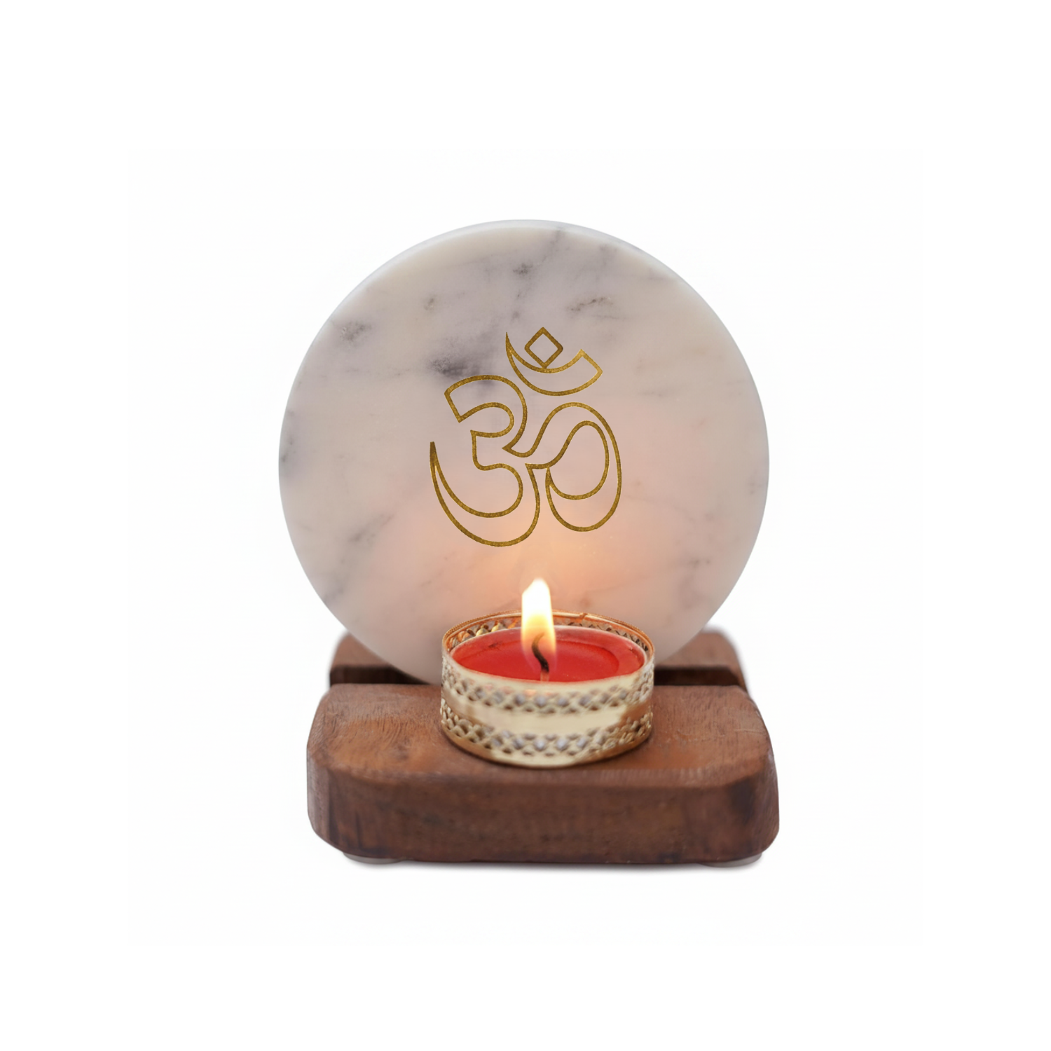 Tea Light Holder Marble with Wood with figurine