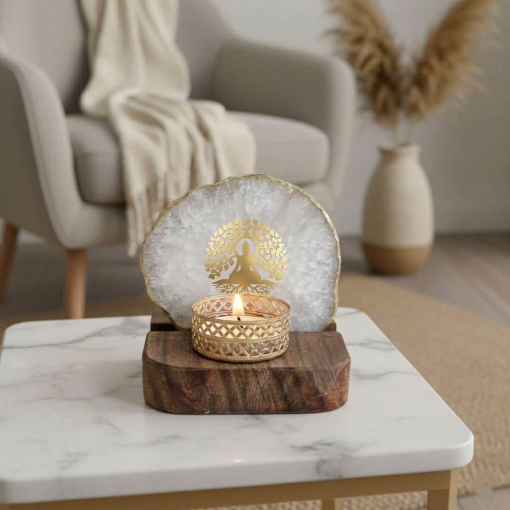 Budha Tree White Agate Wooden tealight