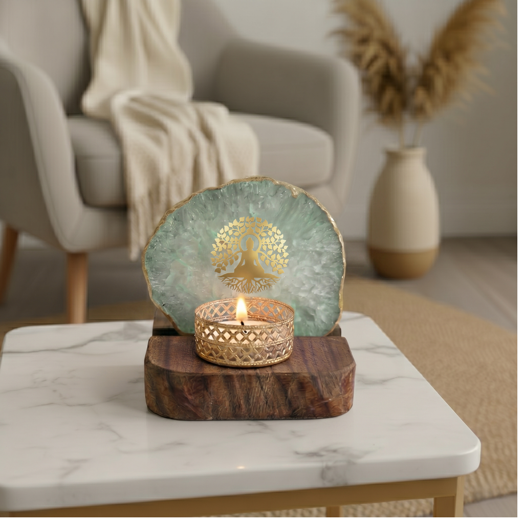 Budha Tree Green Agate Wooden Tealight