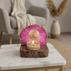 Budha Tree Pink Agate Wooden Tealight