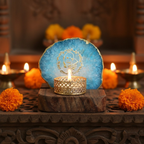 Guruji Agate Tea Light Holder with Wood Stand