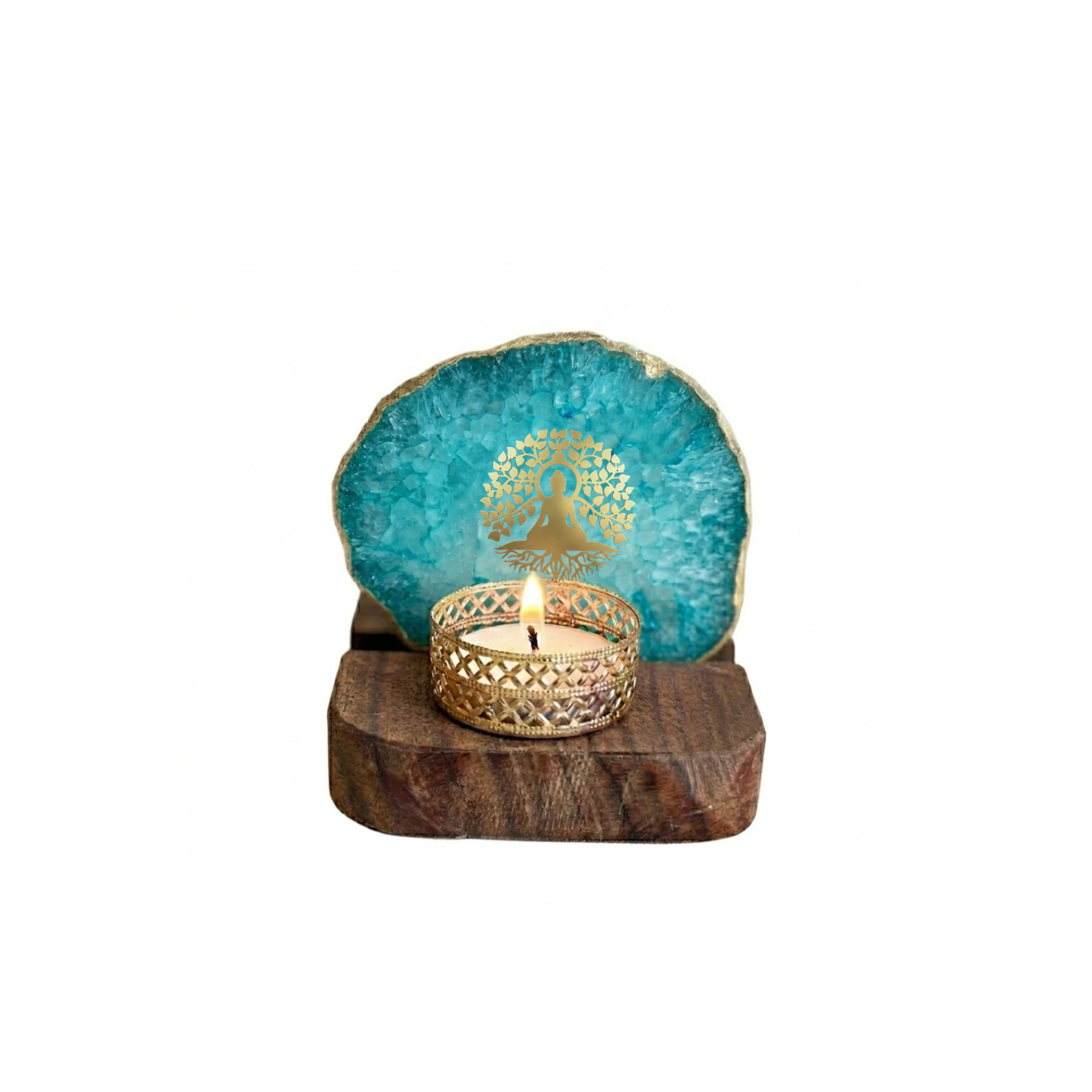 Budha Tree Turquoise Agate Wooden Tealight