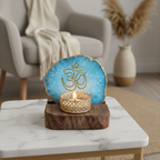 OM Agate Tea Light Holder with Wood Stand