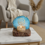 Guruji Agate Tea Light Holder with Wood Stand
