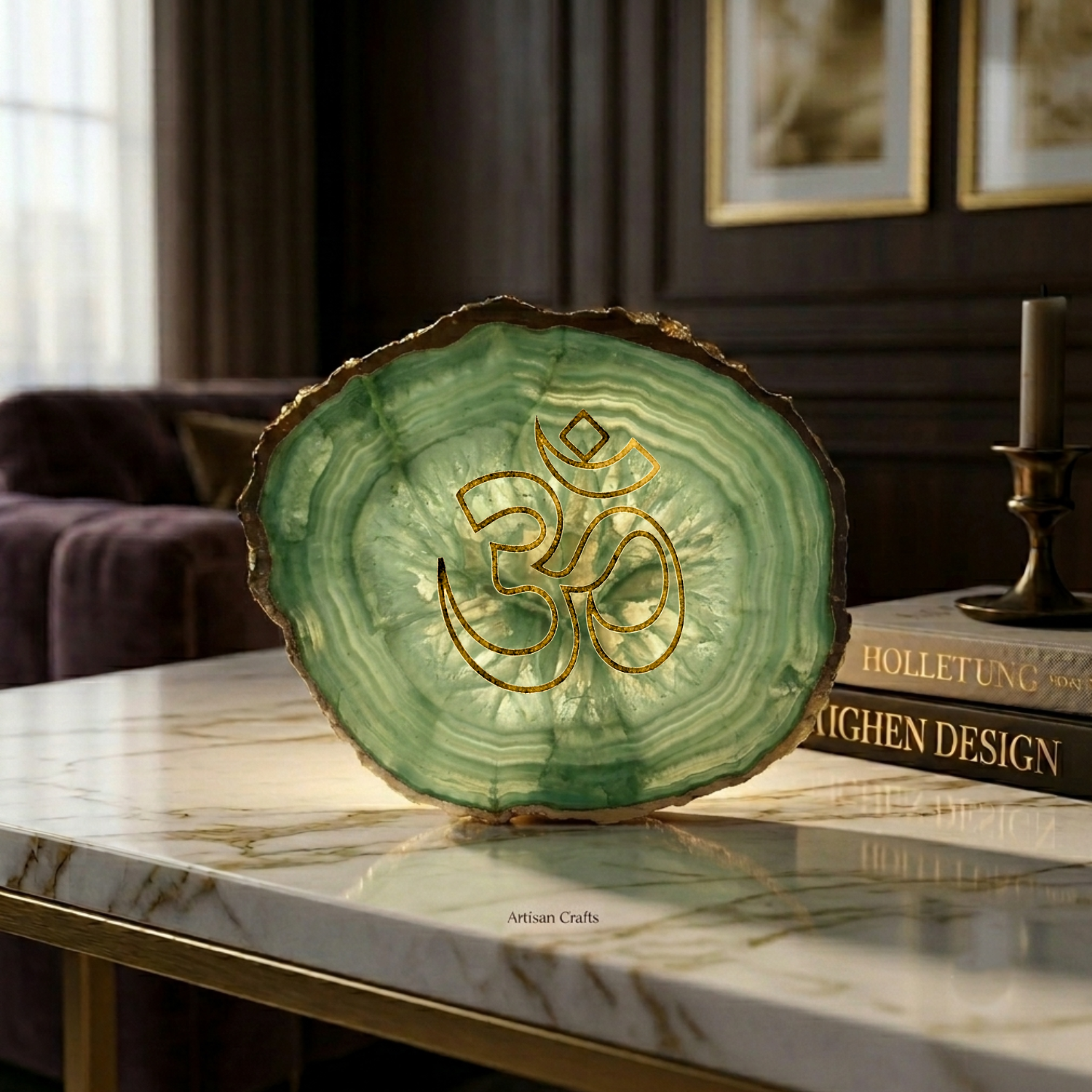 Agate OM Small Back Side Tealight- Green