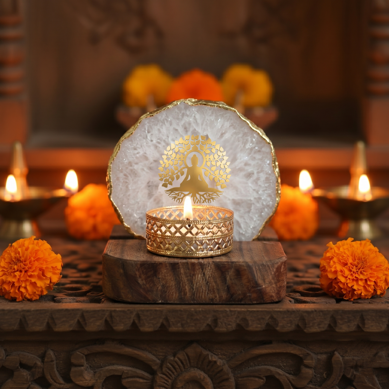 Budha Tree White Agate Wooden tealight