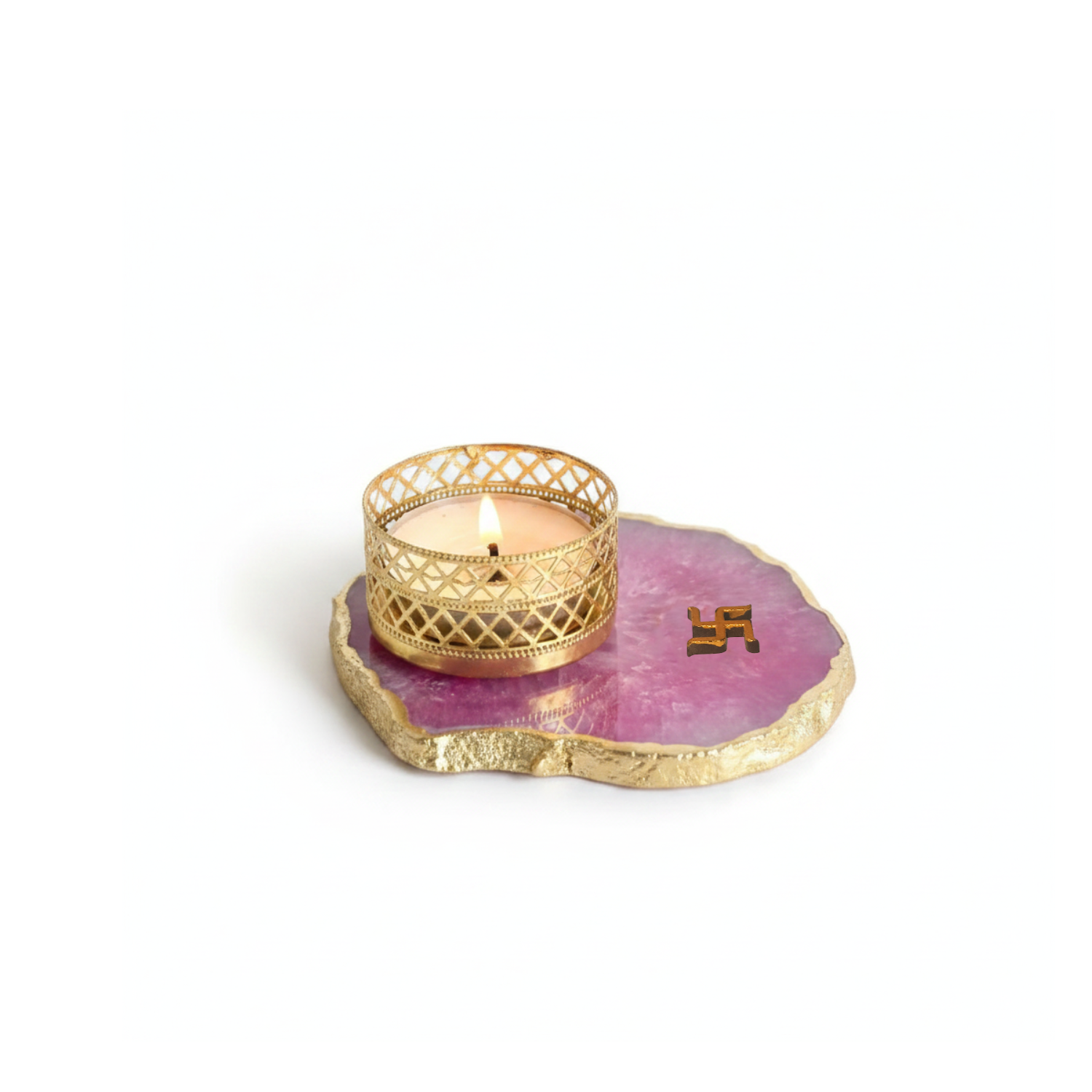 Swastika Agate Tea Light Candle Holder, Diwali Decor