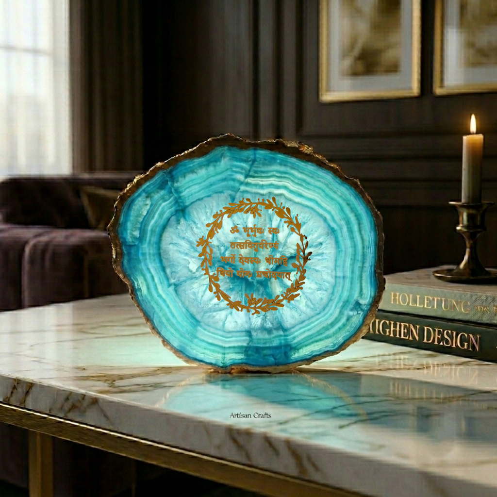 Agate Gayatri Mantra Small Back Side Tealight- Turquoise