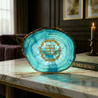 Agate Gayatri Mantra Small Back Side Tealight- Turquoise
