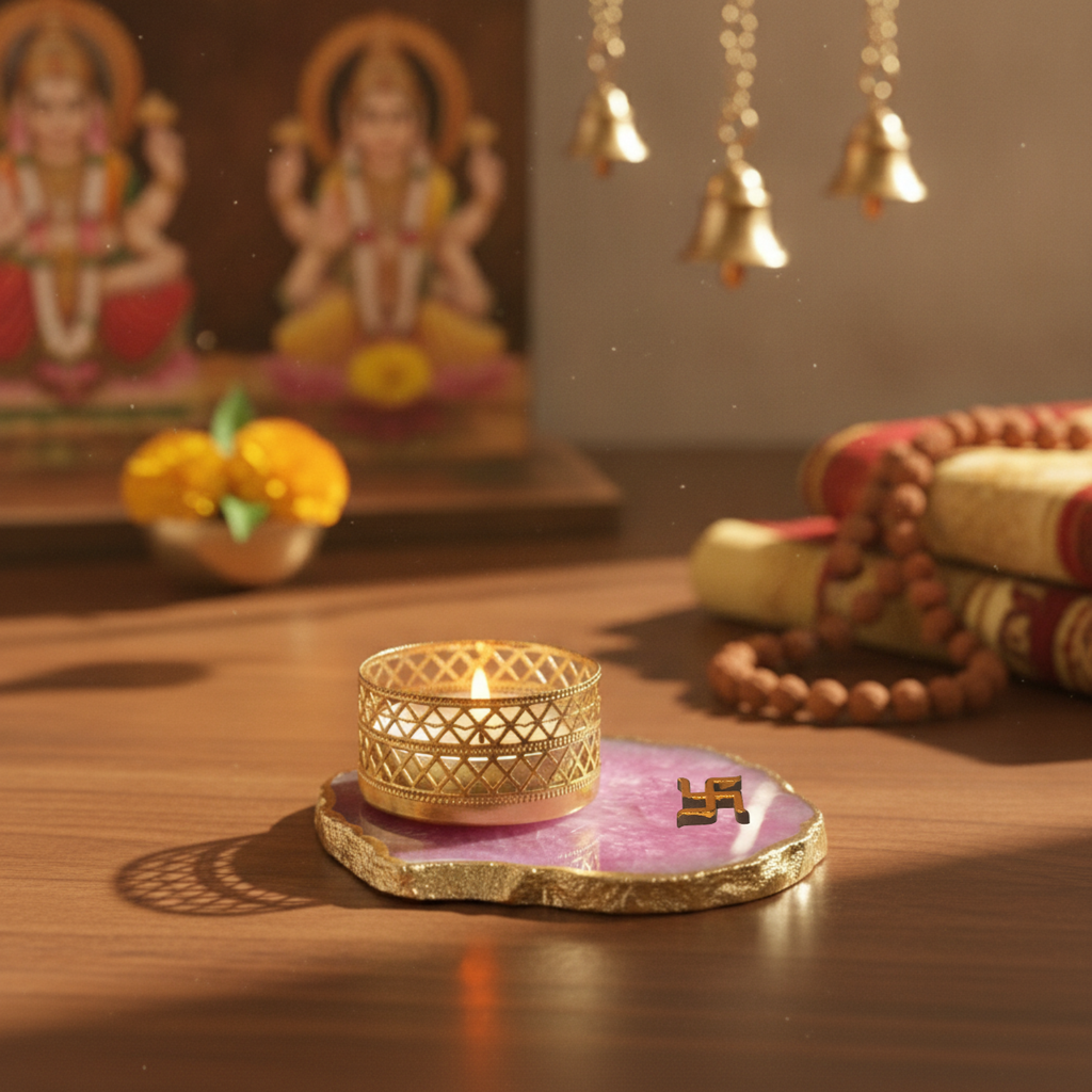 Swastika Agate Tea Light Candle Holder, Diwali Decor