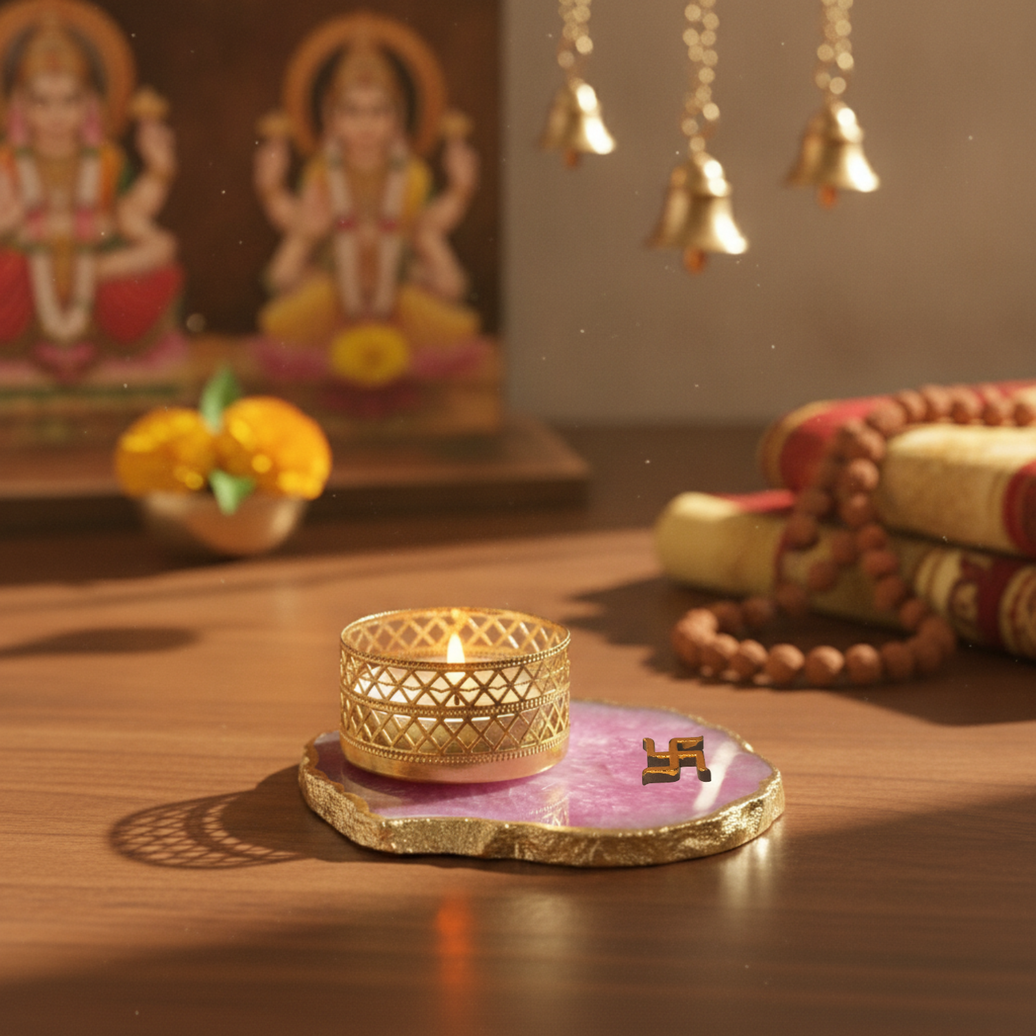 Swastika Agate Tea Light Candle Holder, Diwali Decor