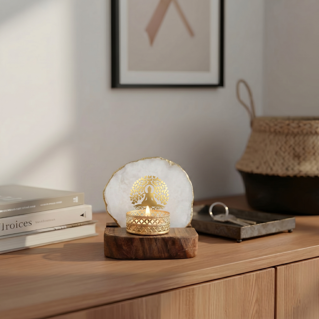 Budha Tree White Agate Wooden tealight