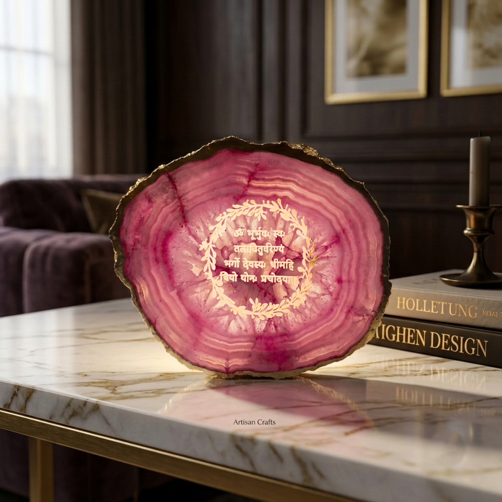 Agate Gayatri Mantra Small Back Side Tealight- Pink