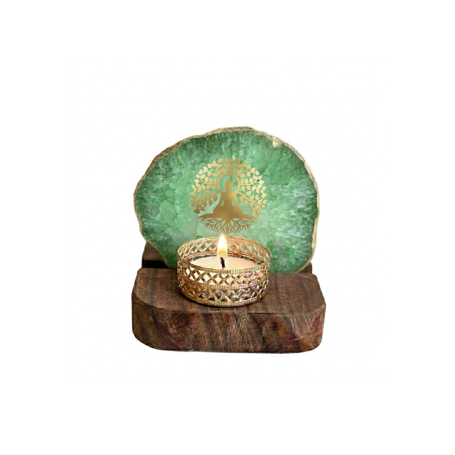 Budha Tree Green Agate Wooden Tealight