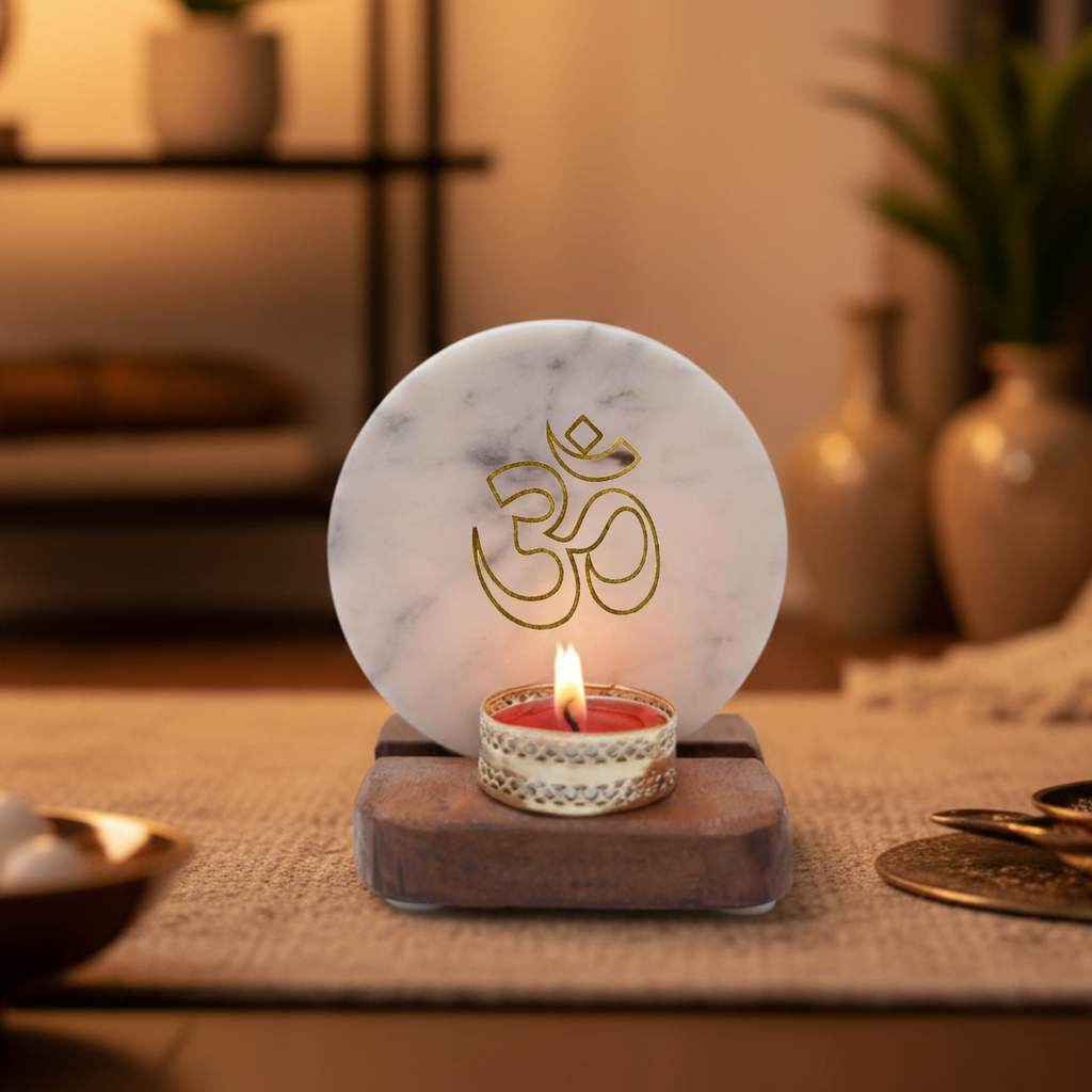 Tea Light Holder Marble with Wood with figurine