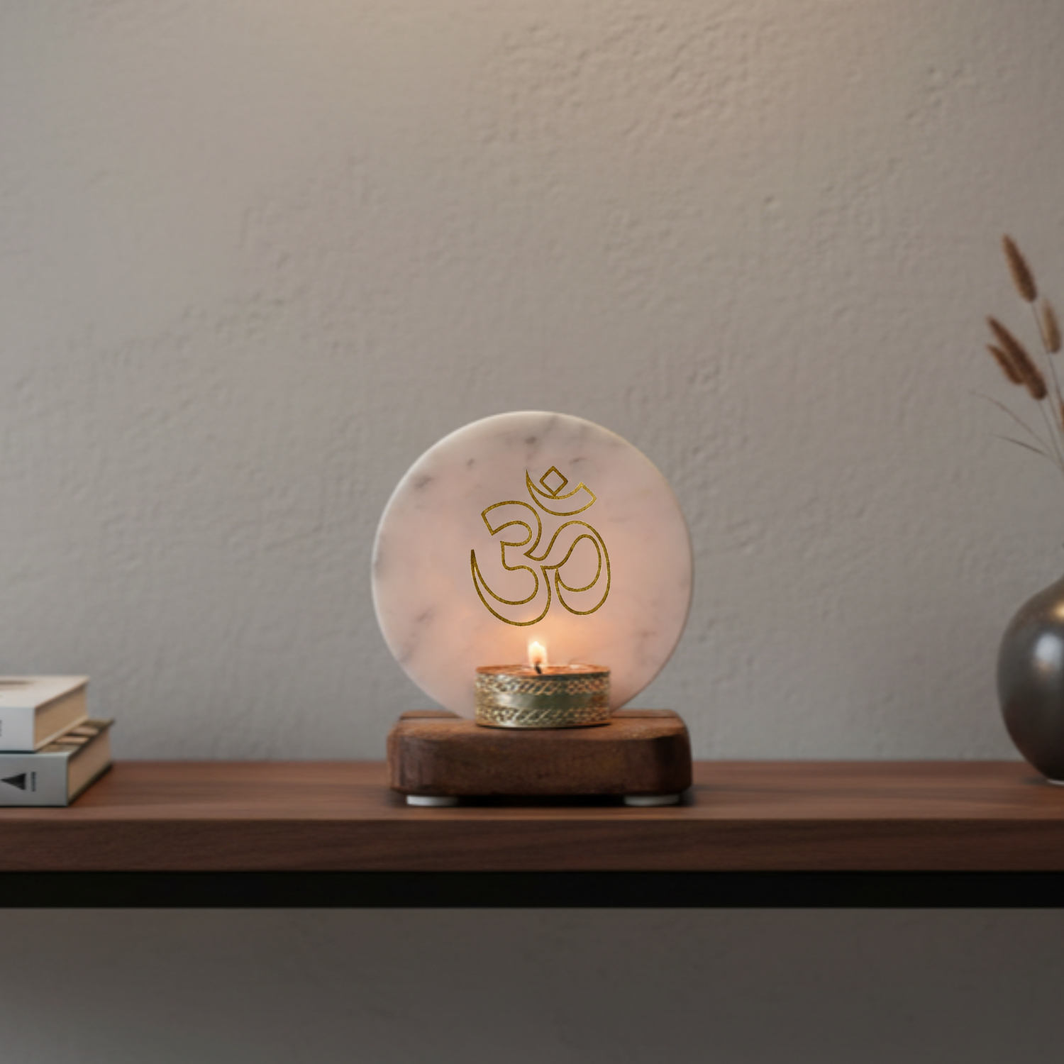 Tea Light Holder Marble with Wood with figurine
