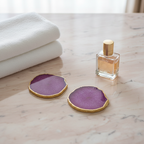 Pink Crystal Agate Coaster With Gold Plating Set of 2