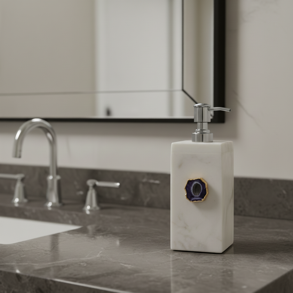 White Marble with Purple Agate Soap Dispenser