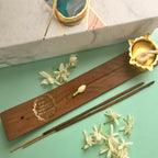 Wooden Gaytri Mantra Incense Holder And Diya